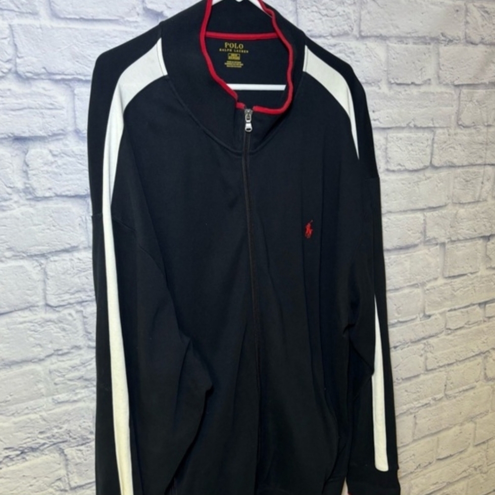 Polo Ralph Lauren Track Jacket Size 3XL Mens Navy Striped Arms Pony Logo  Zip - Picture 3 of 11
